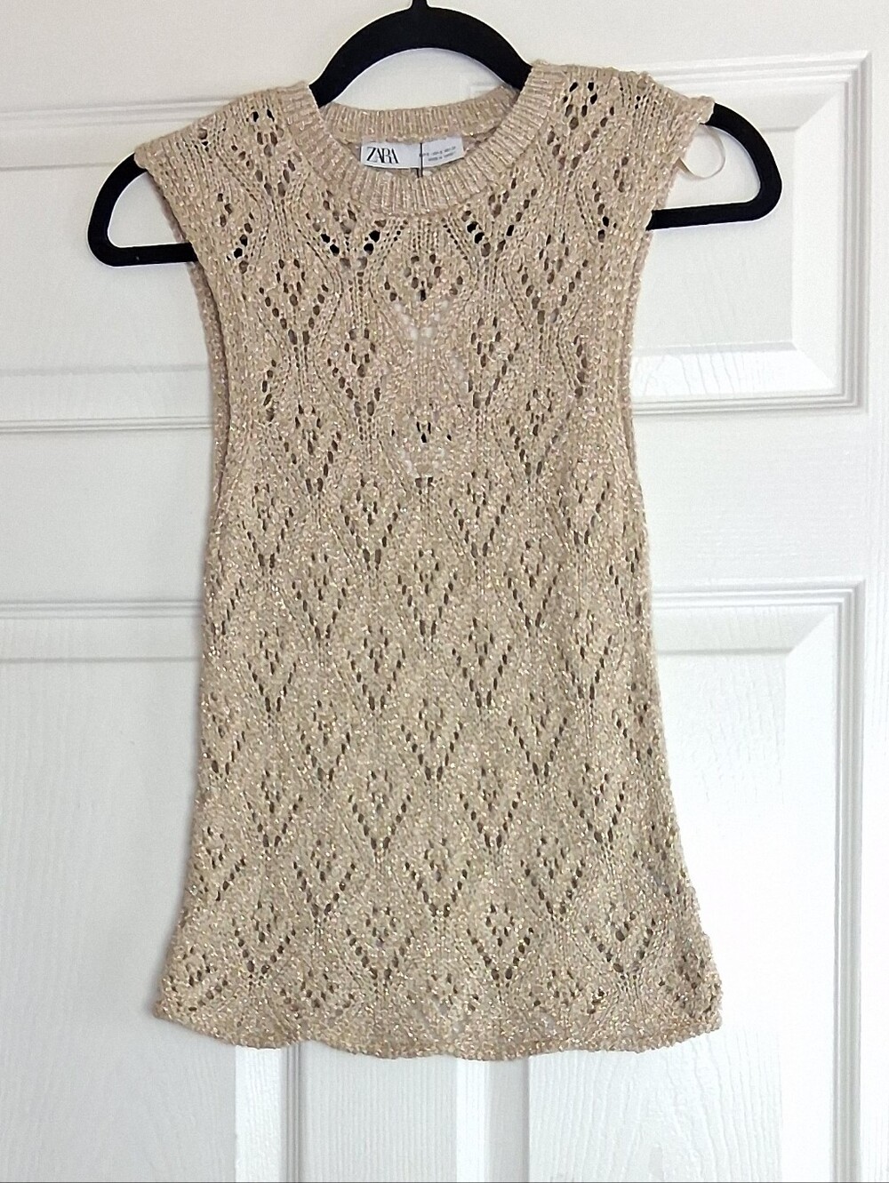 ZARA Gold Metallic Loose Knit Pullover Sweater Vest